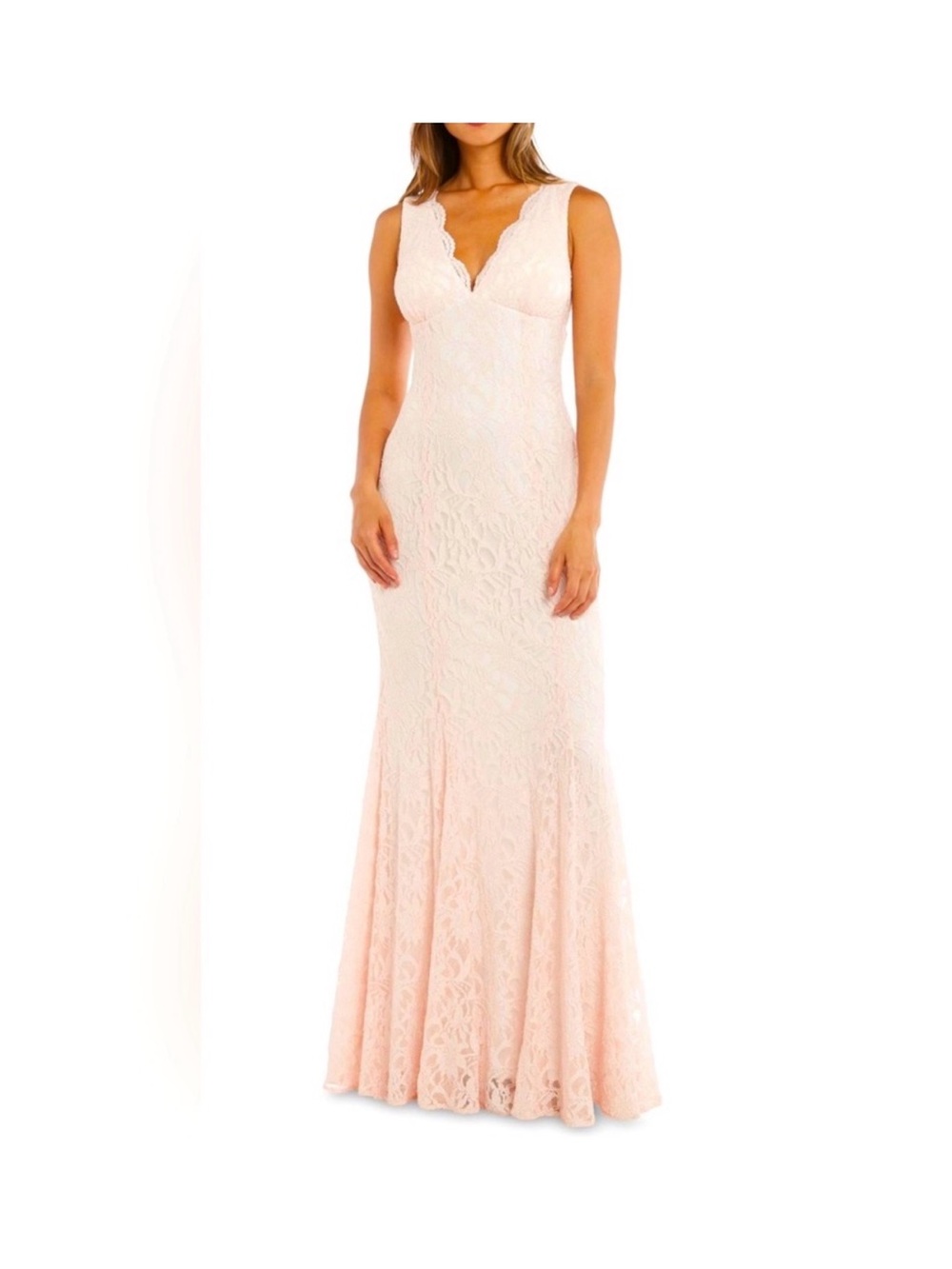 Morgan & Co. Blush Lace V-Neck Maxi Dress